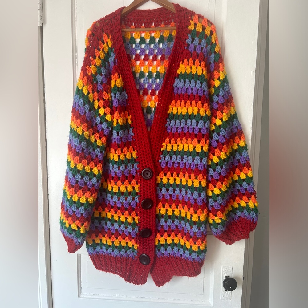 OS- Colorful Crochet vintage Cardigan